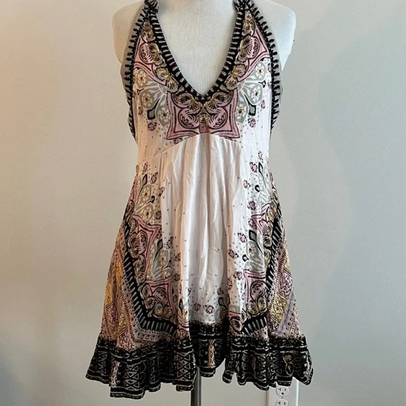 Free People Steal the Sun Pale Pink Print Boho Top or Dress XS - Picture 2 of 12